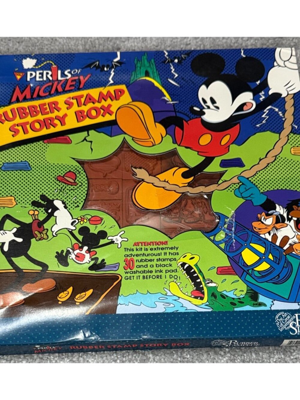 Vintage Perils Of Mickey Rubber Stampede Stamp Set Story Box Mickey